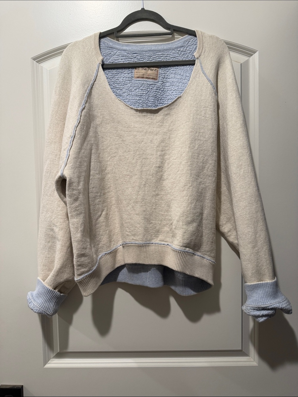 We The Free Cream Scoop Neck Sweater with Light Blue Trim